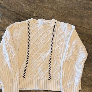 La Ligne Cream Cable Knit Sweater with Black Stripes